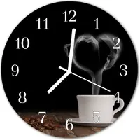 Tulup Wandklok - Koffie Glazen Wandklok Design - 30fi cm - Bruin Klok Glas Met Opdruk - Witte Handen - Ronde Wandklok - Decoratieve Glazen Klok - Glazen Wandklok Design