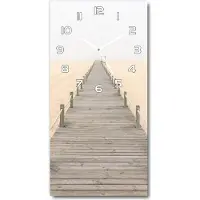 Tulup Wandklok - Strandpad Klok Glas Met Opdruk - 30x60 cm - Beige Moderne Wandklok Glas - Witte handen - Rechthoekige Klok - Decoratieve Glazen Klok - Glazen Wandklok Design