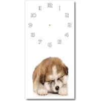Tulup Wandklok - Akita-puppy Klok Glas Met Opdruk - 30x60 cm - Oranje Moderne Wandklok Glas - Witte handen - Rechthoekige Klok - Decoratieve Glazen Klok - Glazen Wandklok Design