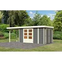 Karibu tuinhuis/schuur "Retola 6" inclusief uitbreidingskast en uitbreidingsdak, breedte 2,40 meter, kleur terragrauw, afmetingen 599x246x211 cm