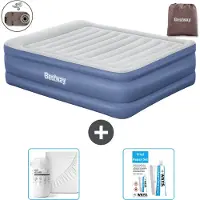 Bestway opblaasbare luchtbed - 2 personen - 152 x 203 x 61 cm - Grijs/Blauw - Inclusief accessoires