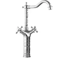 Zelurxx Antieke messing kraan, mengkraan met twee handgrepen, keramische cartridge, druppelvrij, geborsteld retro-design, duurzame messing constructie, zilverkleurig