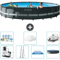 Intex Ronde Ultra XTR Frame Zwembad – 610 x 122 cm – inclusief pomp, ladder, bodemzeil, afdekking, onderhoudspakket, filterballen en stofzuiger