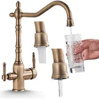 ARI Keukenmengkraan Retro 2 met aansluiting voor waterfilter, draaibare uitloop van 360°, keramische cartridge, antiek messing