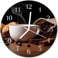 Tulup Wandklok - Koffie Gekleurde Glazen Klok - 30fi cm - Bruin Glazen Klok Met Print - Witte Handen - Ronde Wandklok - Moderne Wandklok Glas - Wandklok Glas Decoratie