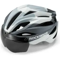 RockBros fietshelm met afneembaar vizier, geïntegreerde helm, racefietshelm, 58-62 cm, matgrijs