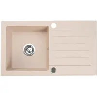 VBChome granieten spoelbak, 76 x 44 cm, beige, enkele kom, inbouwspoelbak, omkeerbaar, gespikkeld, gemakkelijk te onderhouden spoelbak met sifon