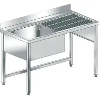 Kwc AR professionele spoelbakken voor commercieel gebruik, model MAXIMA, roestvrij staal, met geïntegreerd onderstel, afmetingen 1400x1000x700 mm