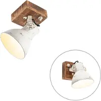 QAZQA Industriële spot wit met mango hout 18 cm - Mangoes