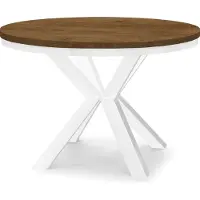Dekori.Interiors Uitschuifbare eettafel, rond, wit (RAL 100), afmetingen 200 cm, met een blad van eikenhout "Lefkas", een ringvormig onderstel en massieve beuken houten poten – stijl: industrieel, rustiek