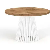 Dekori.Interiors Ronde eettafel wit DOVER 100/150 cm uitschuifbaar, Wotan eiken met latten – industriële loftstijl
