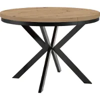 Dekori.Interiors Eettafel "ENDIK" zwart, voor 2-6 personen, uitschuifbaar van 90 tot 140 cm, met een blad van eikenhout "Artisan" en een onderstel met ringvormige poten – Industrieel, Loft-stijl
