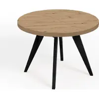 Dekori.Interiors Eettafel uitschuifbaar, rund, zwart, LORA, 100/150 cm, eikenhout "Artisan" met een frame van beukenhout – Scandinavisch, Loft-stijl