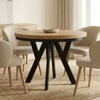 Dekori.Interiors Ronde eettafel zwart PERO 110/160 cm uitschuifbaar, Artisan eiken met afdekring – moderne loftstijl