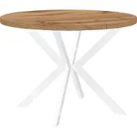 Dekori.Interiors Eettafel "ENDIK" wit, 90/140 cm uitschuifbaar, eikenhout "Wotan" met metalen onderstel – Industrieel, Loft-stijl