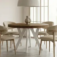 Dekori.Interiors Ronde uitschuifbare eettafel wit PERO 90/140 cm, eiken Lefkas – loftstijl, Scandinavisch