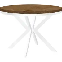 Dekori.Interiors Eettafel "ENDIK" wit, 110/210 cm uitschuifbaar, eikenhout Lefkas met ringvormig onderstel – Industrieel, Loft-stijl