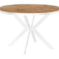 Dekori.Interiors Eettafel "ENDIK" wit, 120/220 cm uitschuifbaar, eikenhout "Wotan" met ringvormig onderstel – Industrieel, Loft-stijl