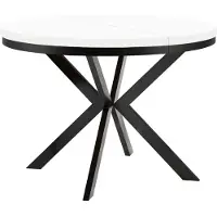 Dekori.Interiors Eettafel voor 4-6 personen, wit, model ENDIK, 110/160 cm uitschuifbaar, met zwart ringvormig onderstel – Industrieel, Loft-stijl