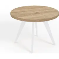 Dekori.Interiors Ronde uitschuifbare eettafel wit LORA 90/140 cm, eiken Sonoma met beukenhouten onderstel – Scandinavisch, loft