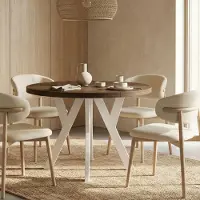 Dekori.Interiors Ronde eettafel wit PERO 100/150 cm uitschuifbaar, Franklin walnoot – loftstijl, Scandinavisch