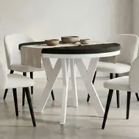 Dekori.Interiors Ronde eettafel zwart PERO 120/220 cm uitschuifbaar, met witte afdekring – Scandinavische loftstijl