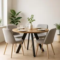 Dekori.Interiors Uitschuifbare ronde eettafel, zwart, LEX, 90/190 cm, eikenhout "Wotan" met schuine, massieve beuken poten – Scandinavisch, rustiek
