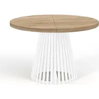 Dekori.Interiors Ronde eettafel wit DOVER 100/200 cm uitschuifbaar, Sonoma eiken met latten – industriële loftstijl