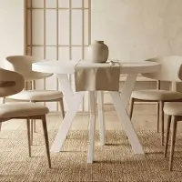 Dekori.Interiors Ronde uitschuifbare eettafel wit PERO 90/140 cm voor de eetkamer – loftstijl, Scandinavisch