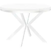 Dekori.Interiors Eettafel "ENDIK" wit, voor 4-6 personen, uitschuifbaar van 90 naar 140 cm, met ringvormig onderstel – Industrieel, Loft-stijl