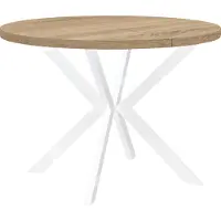 Dekori.Interiors Eettafel "ENDIK" wit, 90/140 cm uitschuifbaar, eikenhout Sonoma met metalen onderstel – Industrieel, Loft-stijl