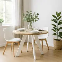 Dekori.Interiors Uittrekbare eettafel, wit, LEX, 110/160 cm, eikenhout Sonoma met schuine poten van massief beuken – Scandinavisch, rustiek