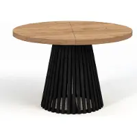 Dekori.Interiors Ronde, uitschuifbare eettafel, DOVER - Industrieel/Loft design met lamellenpoten, diameter: 90/140 cm, kleur: goudkleurige eik / zwart
