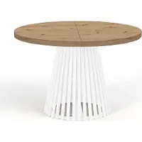 Dekori.Interiors Ronde eettafel wit DOVER 100/200 cm uitschuifbaar, Artisan eiken met latten – industriële loftstijl