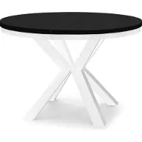 Dekori.Interiors Uittrekbare eettafel van rundhout, zwart, verkrijgbaar in de maten 100/150 cm, met een wit ringvormig onderstel en massieve beuken houten poten – Loft-stijl, rustiek