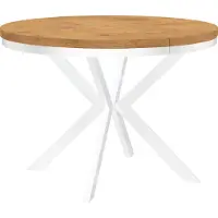 Dekori.Interiors Eettafel "ENDIK" wit, voor 4-6 personen, uitschuifbaar van 100/150 cm, eikenhout "Lancelot" met ringvormig onderstel – Industrieel, Loft-stijl