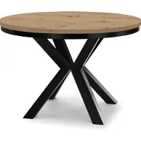 Dekori.Interiors Uitschuifbare eettafel, rund, zwart, RAL 100/150 cm, eikenhout "Artisan" met ringvormig onderstel en massieve beukenhouten poten – stijl: industrieel, rustiek