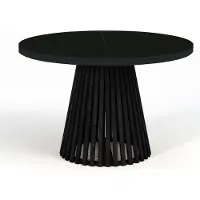 Dekori.Interiors Ronde eettafel zwart DOVER 90/190 cm uitschuifbaar, met latten – industriële loftstijl