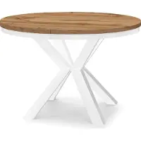 Dekori.Interiors Uittrekbare eettafel, wit RAL 90/190 cm, met een blad van eikenhout "Wotan", een ringvormig onderstel en massieve beukenhouten poten – stijl: industrieel, rustiek