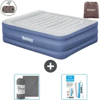 Bestway opblaasbare luchtbed - 2 personen - 152 x 203 x 61 cm - Grijs/Blauw - Inclusief accessoires