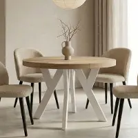 Dekori.Interiors Ronde uitschuifbare eettafel wit PERO 80/130 cm, eiken Sonoma – loftstijl, Scandinavisch