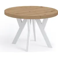 Dekori.Interiors Ronde uitschuifbare eettafel wit PERO 80/130 cm, eiken Artisan – loftstijl, Scandinavisch