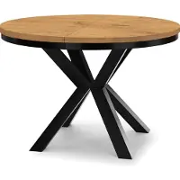 Dekori.Interiors Uitschuifbare eettafel, rund, zwart, RAL 100/200 cm, eikenhout "Lancelot" met ringvormig onderstel en massieve beukenhouten poten – stijl: industrieel, rustiek