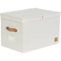 Merkloos Grote opbergdoos met deksel - Tijdloos design - 1 stuk - Beige - Linnen - 50 x 33 x 32 cm