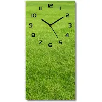 Tulup Wandklok - Groen gras Klok Glas Met Opdruk - 30x60 cm - Groente Moderne Wandklok Glas - Zwarte handen - Rechthoekige Klok - Decoratieve Glazen Klok - Glazen Wandklok Design