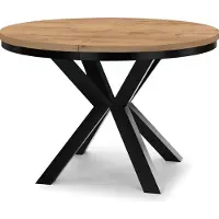 Dekori.Interiors Uittrekbare eettafel, zwart RAL 90/190 cm, met een blad van beukenhout in de kleur "Craft Gold", een ringvormig onderstel en massieve beukenhouten poten – stijl: loft, rustiek