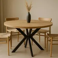 Dekori.Interiors Eettafel "ENDIK" zwart, 120/220 cm uitschuifbaar, eikenhout "Craft Gold" met metalen onderstel – Industrieel, Loft-stijl