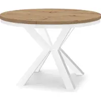 Dekori.Interiors Uittrekbare eettafel, wit, RAL 90/190 cm, met een blad van eikenhout "Artisan", een ringvormig onderstel en massieve beukenhouten poten – stijl: loft, rustiek