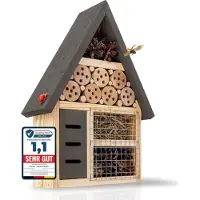 Patkar Insectenhotel, waterbestendig [EXTRA STABIL] - Bijenhuis van hoogwaardig hout ( Europe) - Premium bijenhotel voor bijen, wilde bijen, lieveheersbeestjes en vlinders - Nestkast voor wilde bijen