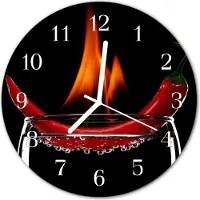 Tulup Wandklok - Chili Fire Glazen Wandklok Design - 30fi cm - Rood Klok Glas Met Opdruk - Witte Handen - Ronde Wandklok - Moderne Wandklok Glas - Wandklok Glas Decoratie